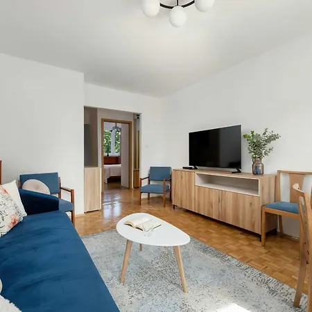 Blue Two Bedroom In With Desk, Bathtub And Balcony By Renters * Wroclaw